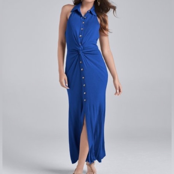 Venus,ViboCobalt Blue Twist-Accent Halter Maxi Dress, Instantly Slimming,Size XL - Picture 5 of 10